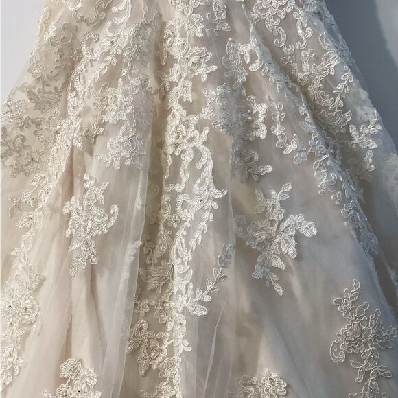 Madi Lane Elegant Lace Strapless Ball Gown Wedding Dress – Ivory Tulle - Picture 15 of 16